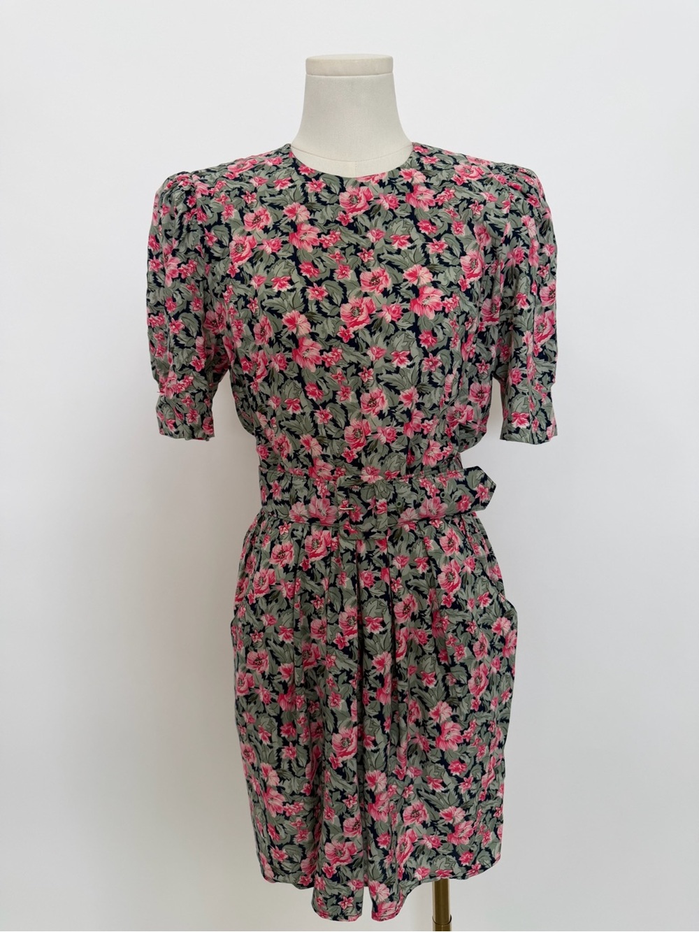 Karin Steven's Pink and Green Floral Belted Mini Dress